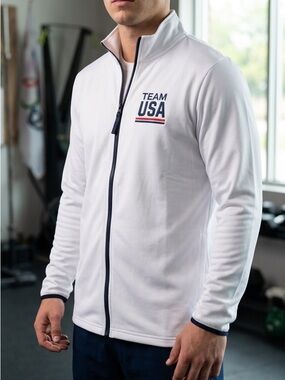 Team USA Official Olympic Track Jacket White Navy Embroidered Size M